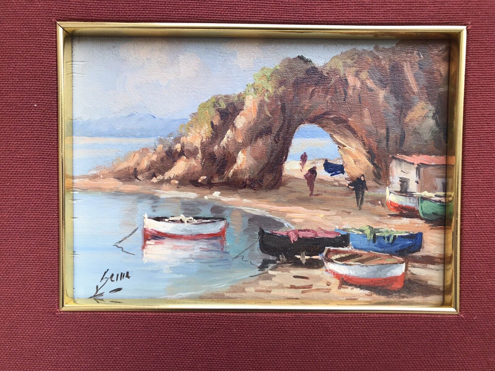 Quadro “marina” Luigi Seme Dipinto A Olio Su Tavoletta Vintage