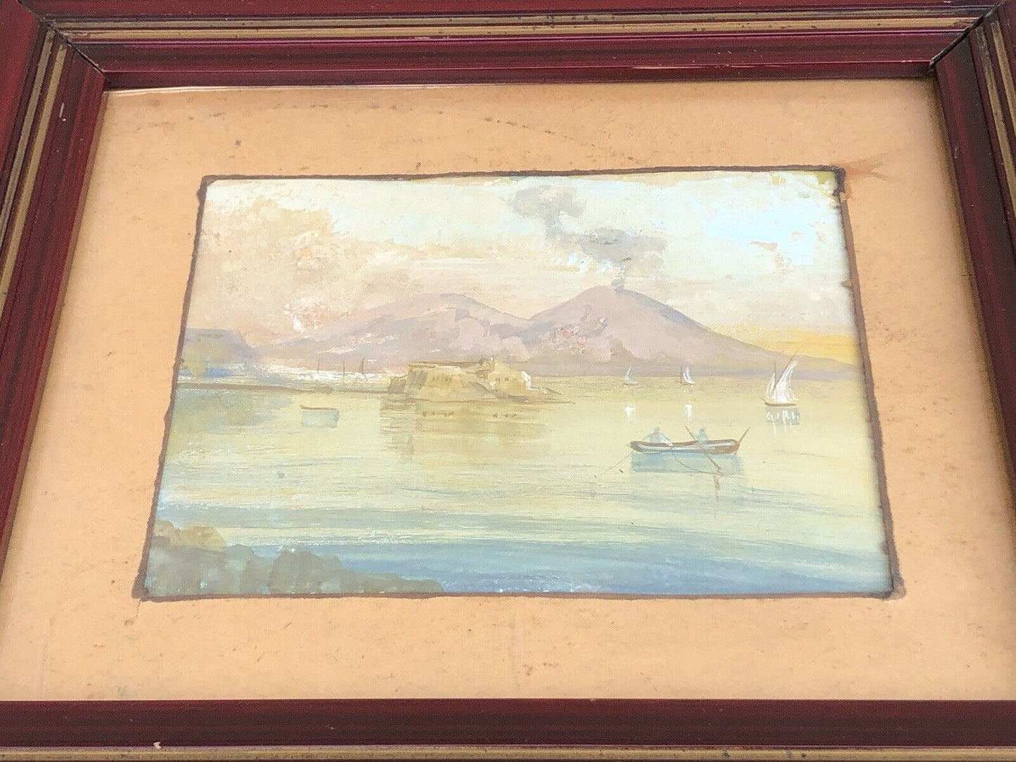 Antico quadro gouache dipinto su carta Napoli