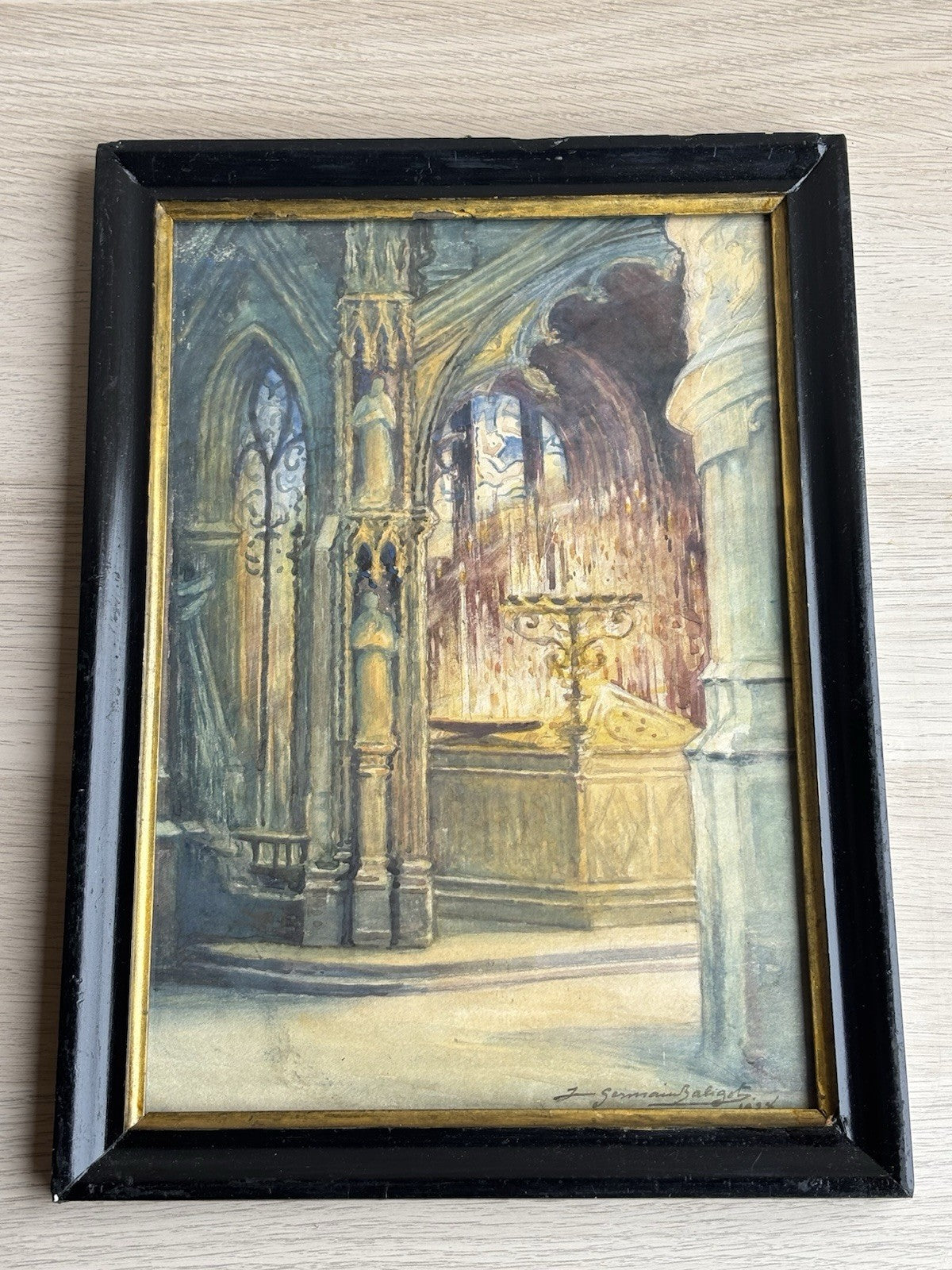 Quadro antico -Cattedrale- dipinto ad acquerello su carta