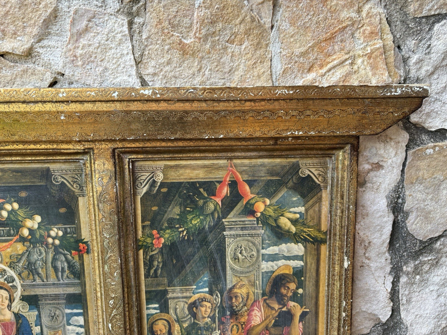Grande Icona Religiosa Vintage In Legno Fiorentino
