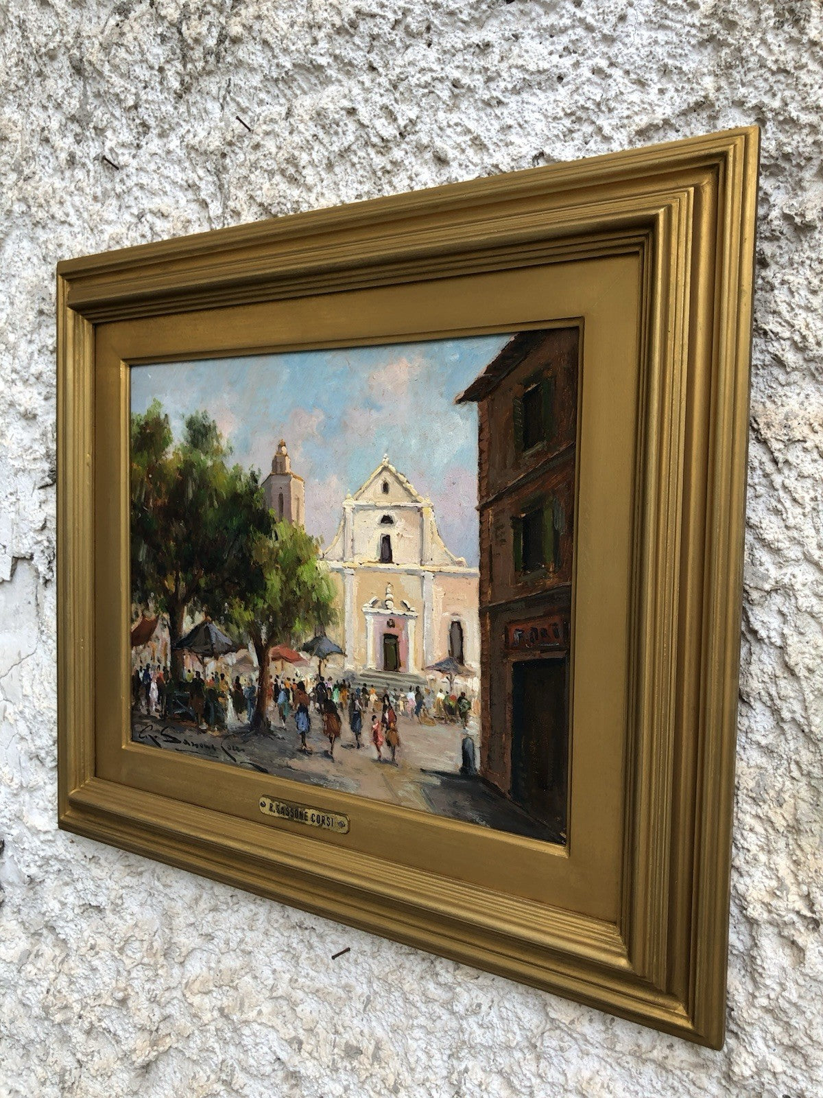 Quadro -Piazza Con Chiesa- dipinto a olio