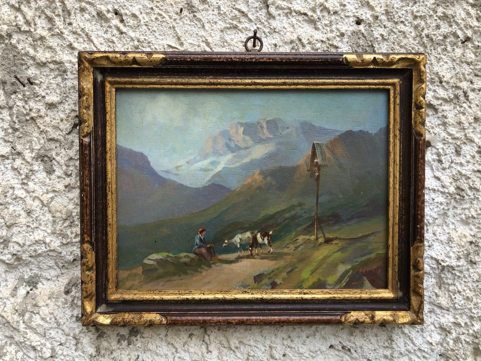 Quadro -Scena Bucolica- dipinto a olio su tavoletta