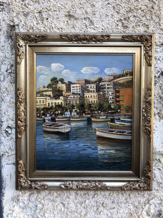 Quadro vintage -Marina Napoli-dipinto a olio