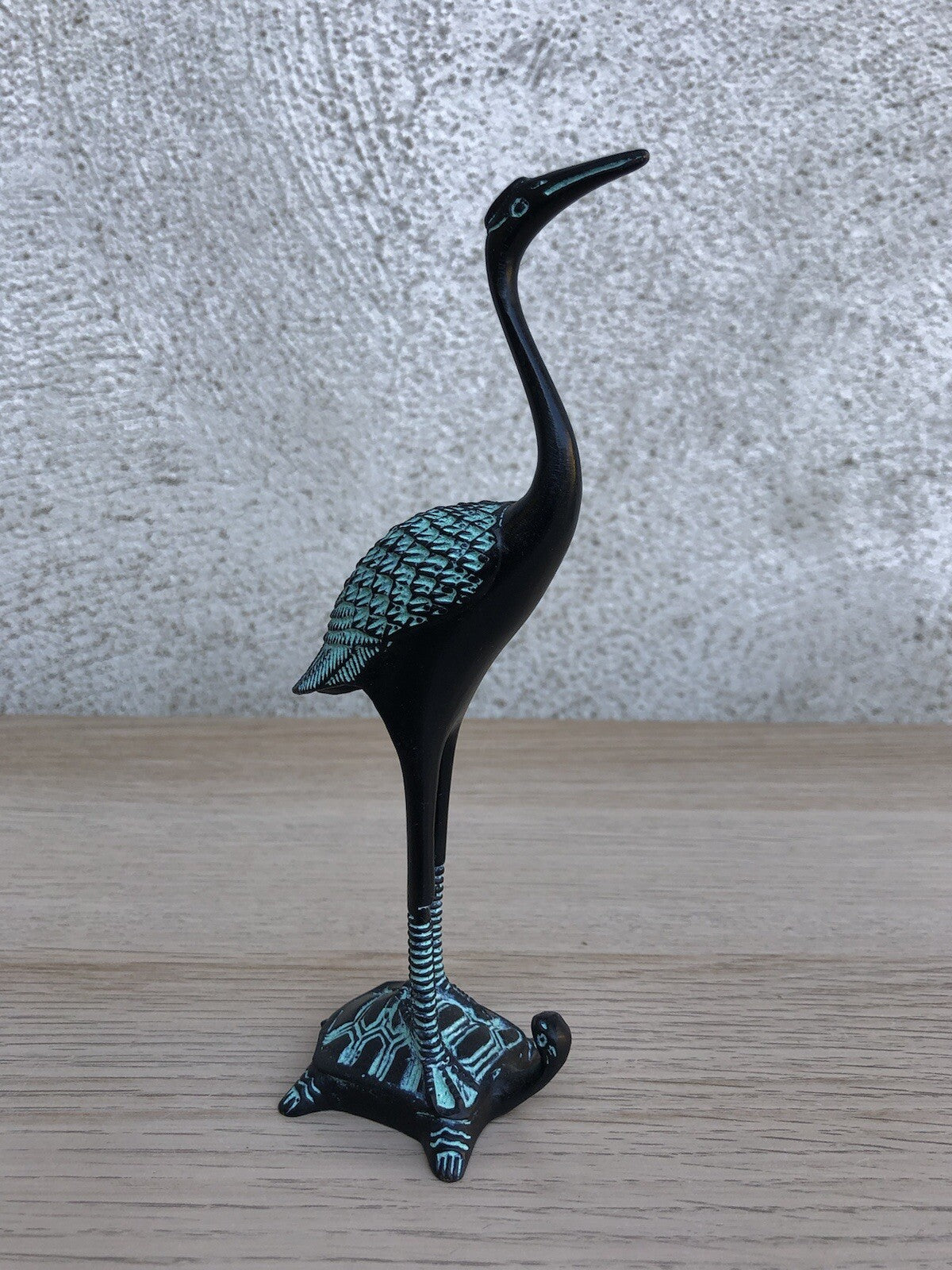 Scultura Vintage Airone Su Tartaruga In Bronzo Cinese