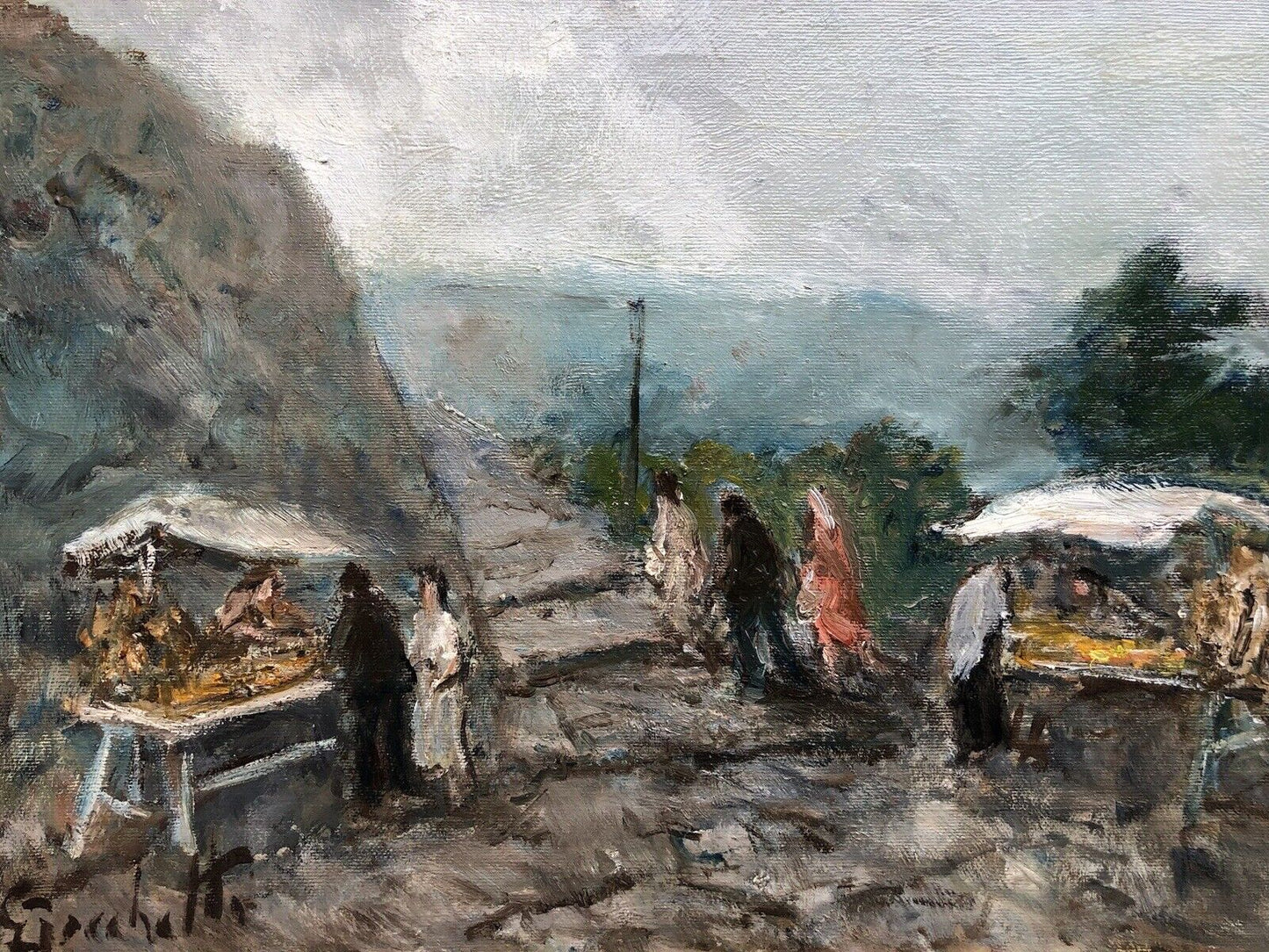 Quadro -Paesaggio Con Figure- Gaetano Bocchetti dipinto a olio su tela