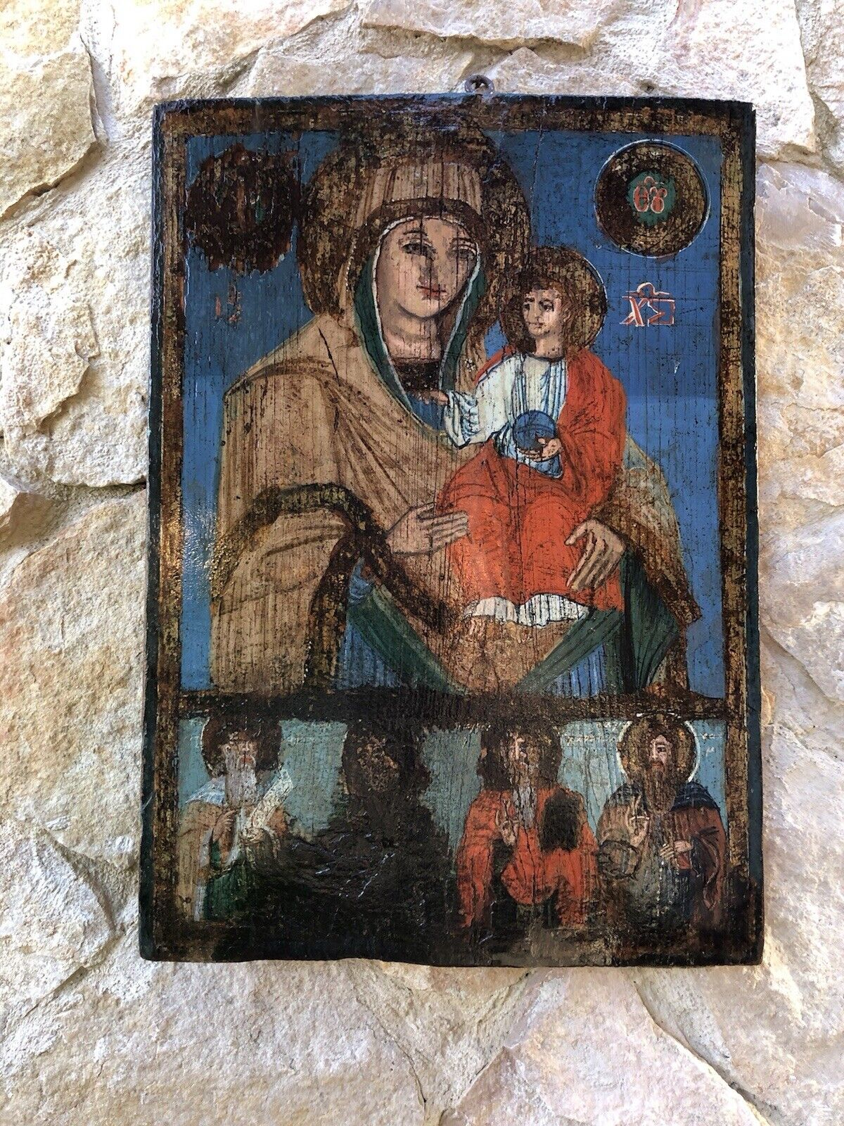 Icona Religiosa Antica Dipinta Su Legno
