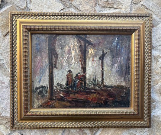 Quadro -Golgota- Guido Casciaro dipinto a olio su tavola