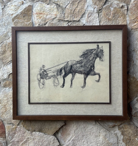 Quadro -Calesse Con Cavallo- Guido Casciaro disegno su carta