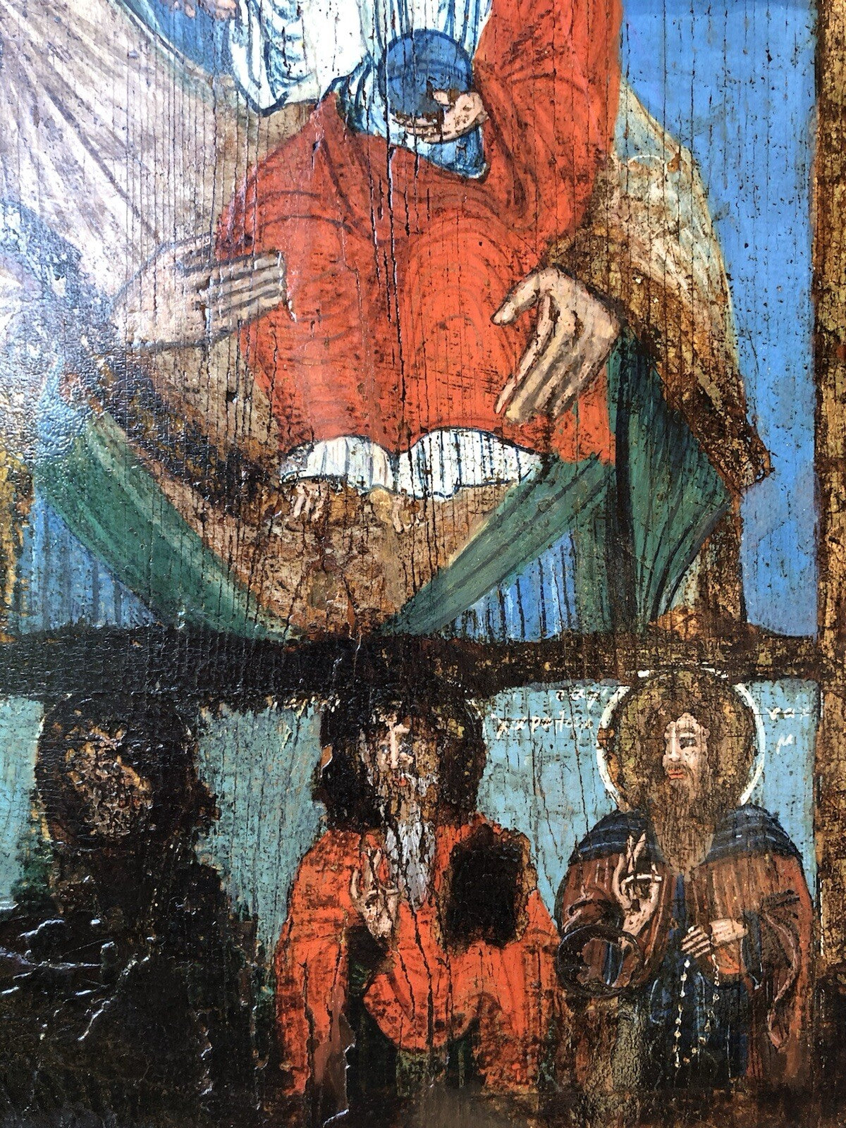 Icona Religiosa Antica Dipinta Su Legno