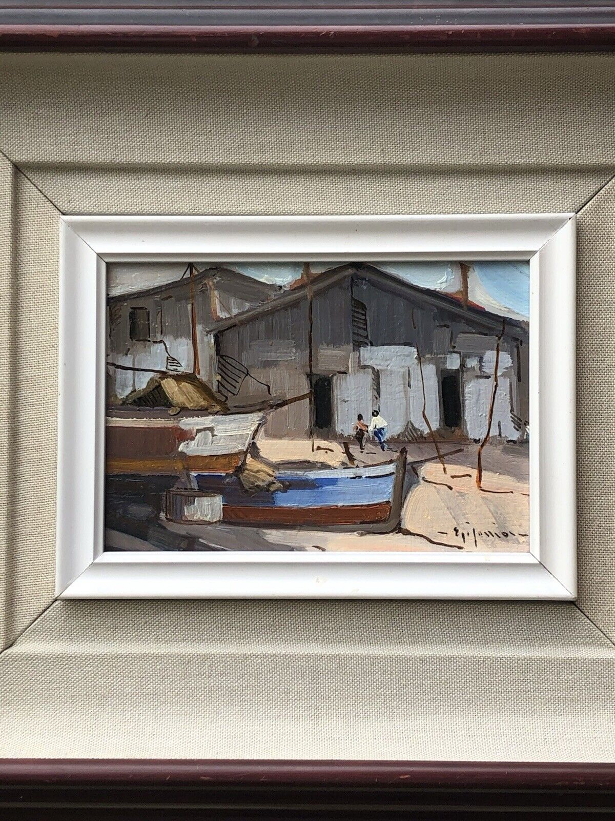 Quadro -Barche A Riposo- dipinto a olio su tavoletta