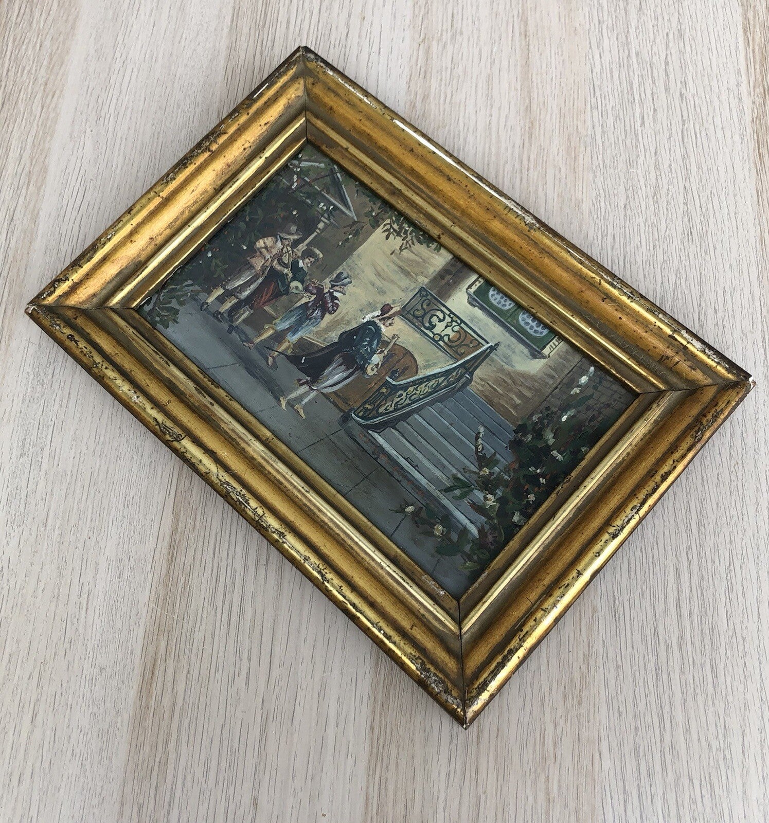 Quadro antico -Serenata- dipinto a olio su rametto