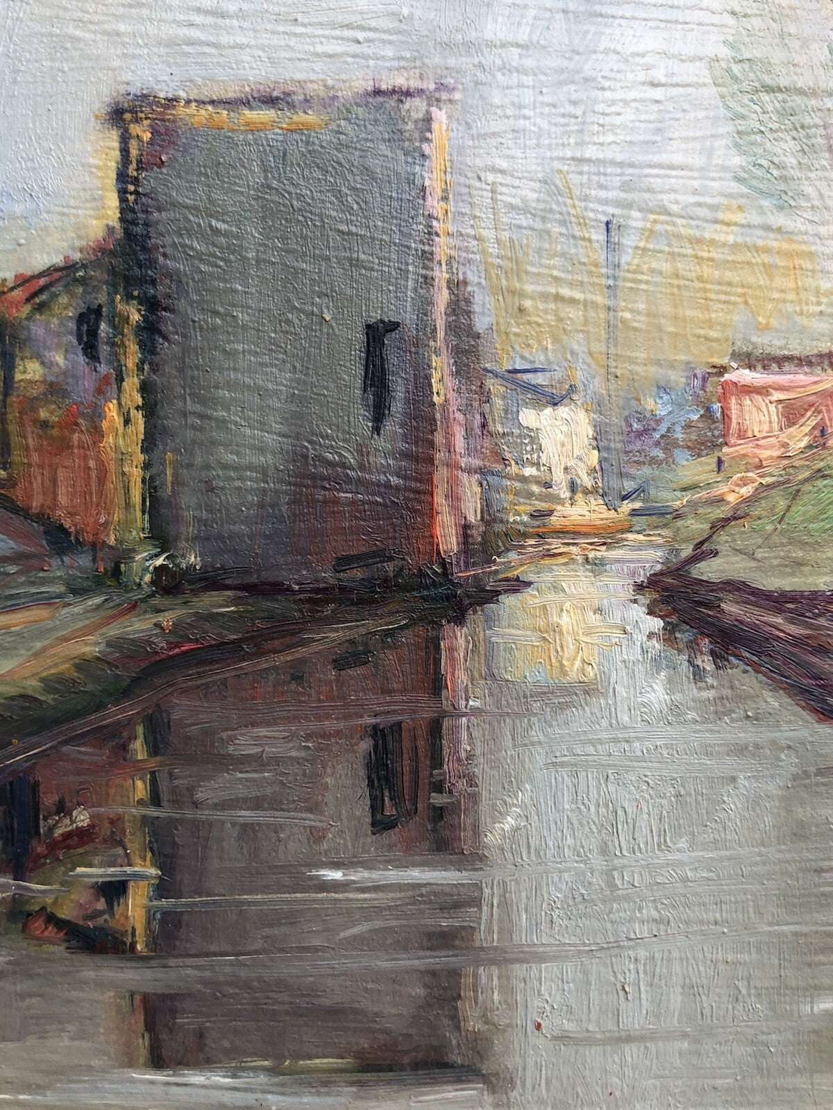 Quadro vintage -Paesaggio Con Fiume- dipinto a olio