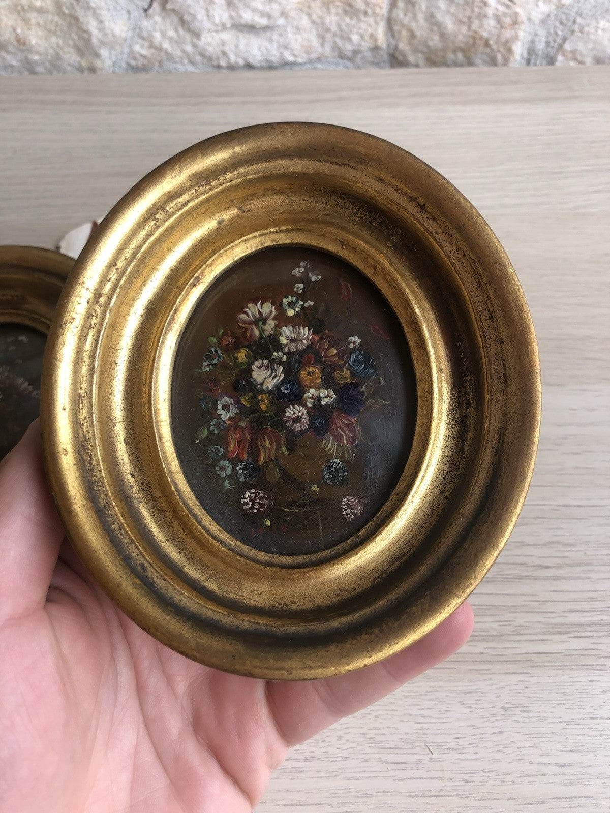 Coppia Di Quadri Vintage Con Fiori Dipinti