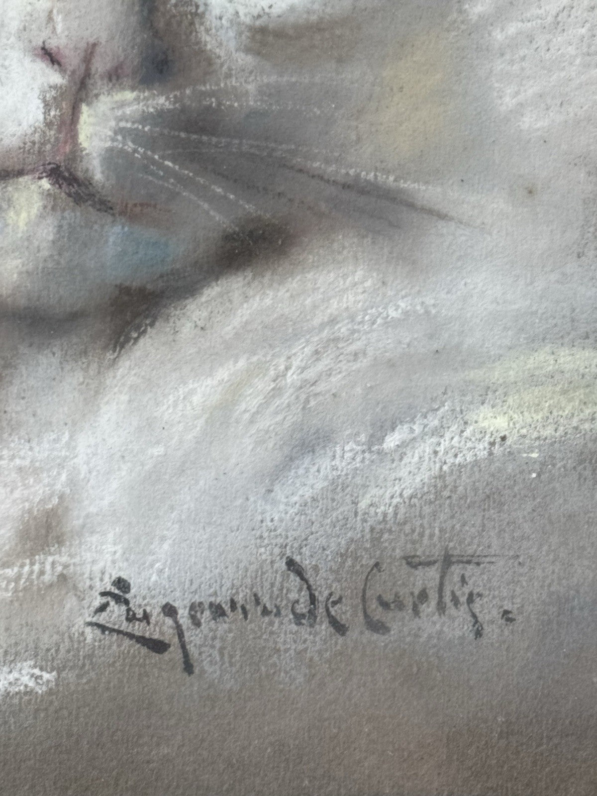 Quadro antico -Figure Animali- Federico De Curtis- pastello su carta