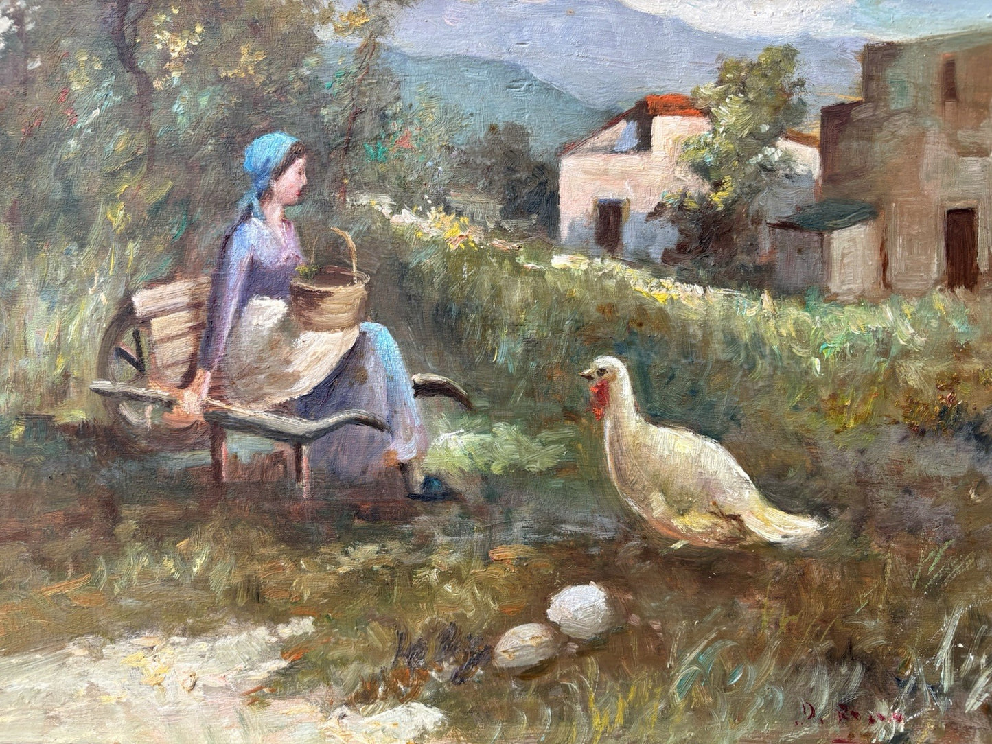 Quadro -Paesaggio Con Contadinella- dipinto a olio