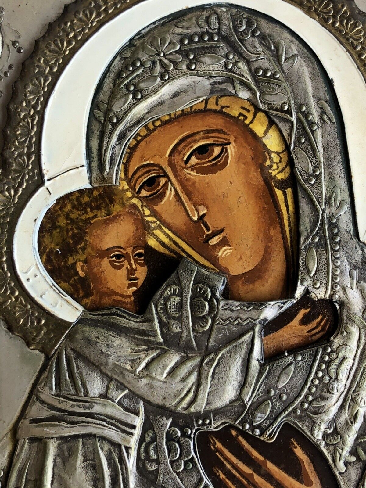Icona Religiosa Russa Dipinta Vintage, Madonna Di Vladimir