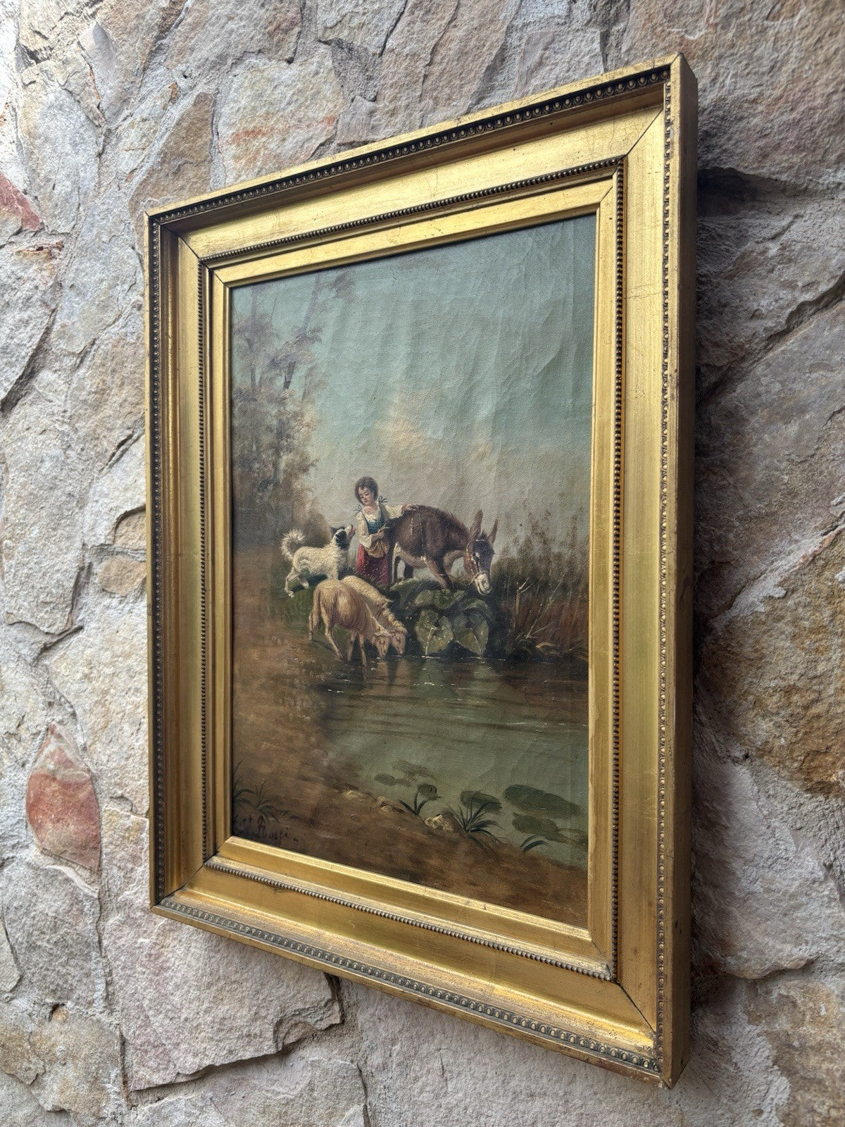 Quadro antico -Paesaggio Bucolico- dipinto a olio su tela