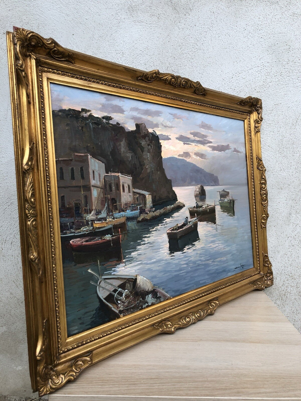 Quadro -Marina Di Procida Al Tramonto- dipinto a olio su tela