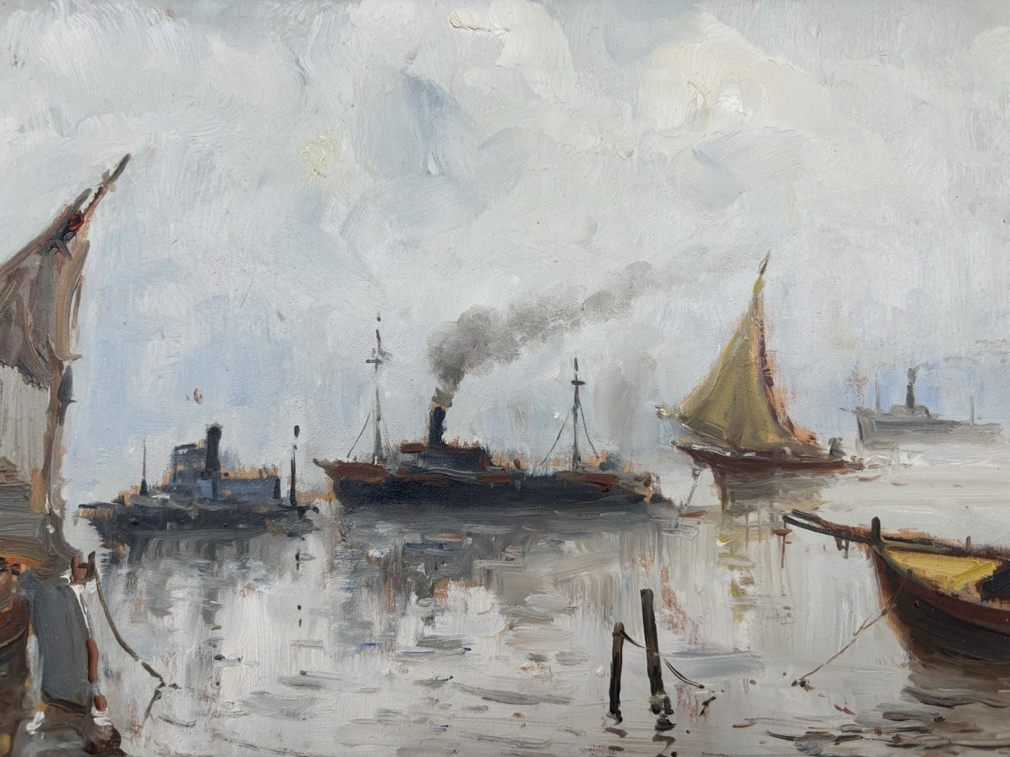 Quadro -Marina Con Barche- dipinto a olio