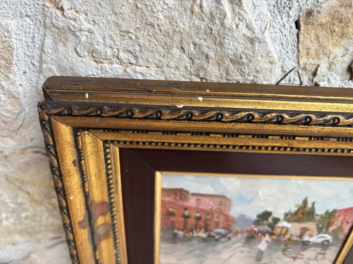 Quadro miniatura -Strada Con Figure- dipinto a olio su tavoletta