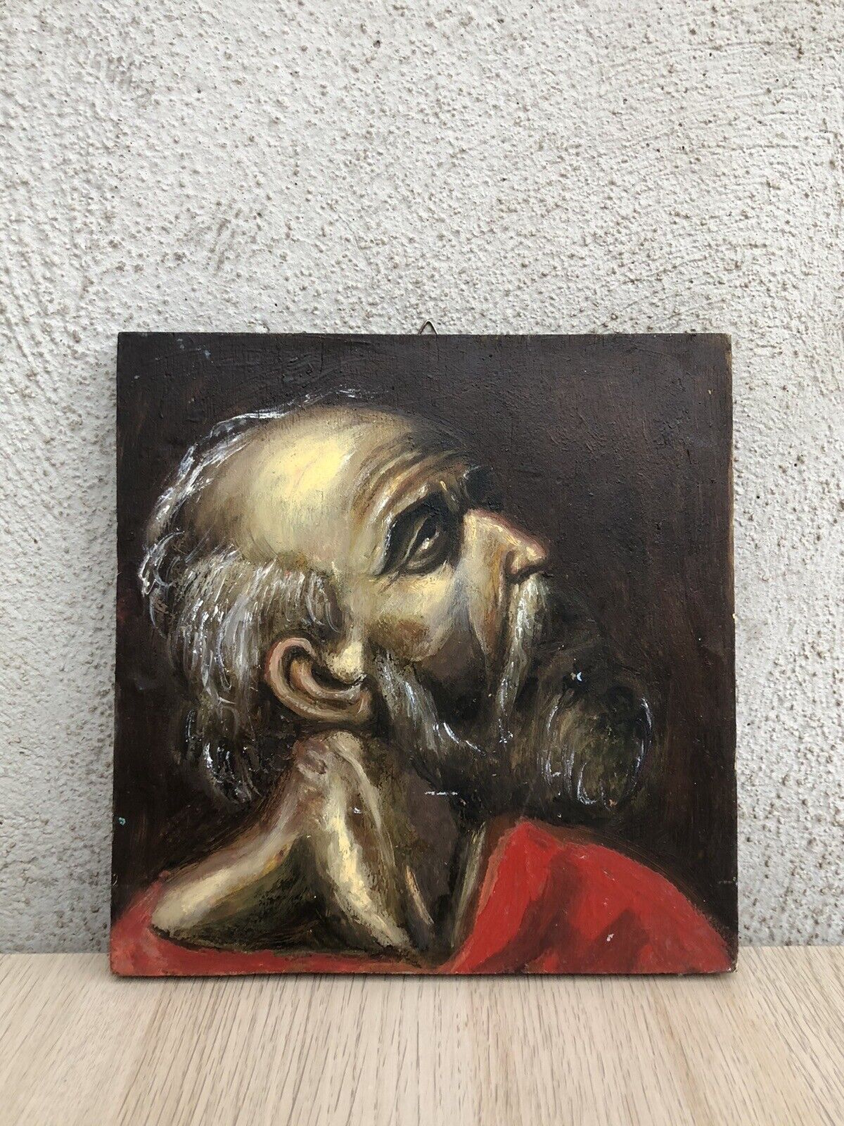 Quadro Vintage- Figura Santo- Dipinto A Olio Su Tavola