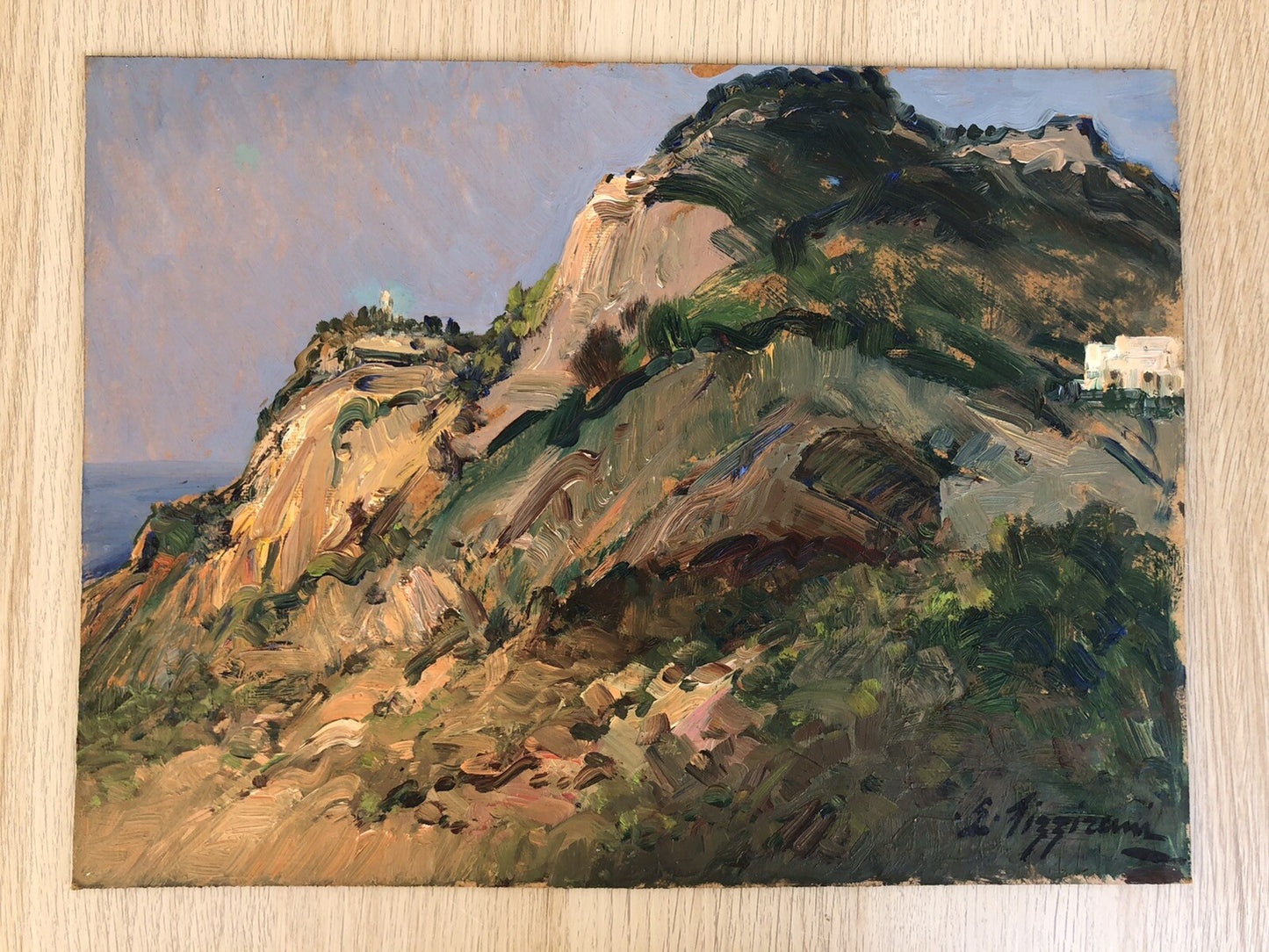 Quadro vintage-Paesaggio-dipinto a olio su masonite