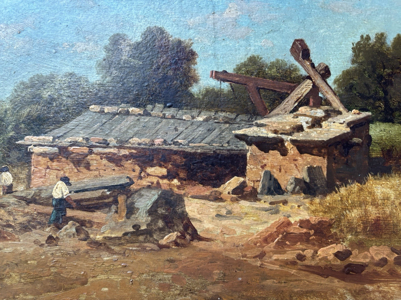 Quadro antico scuola francese -Paesaggio- dipinto a olio