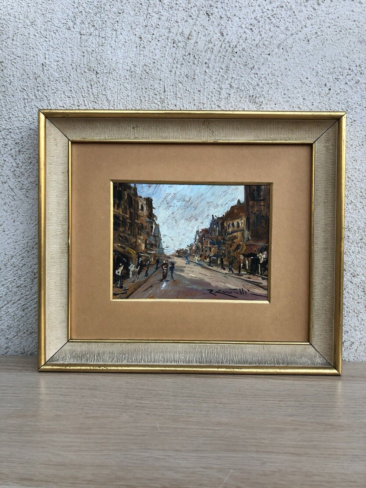 Quadro vintage -Strada Con Figure- dipinto a olio