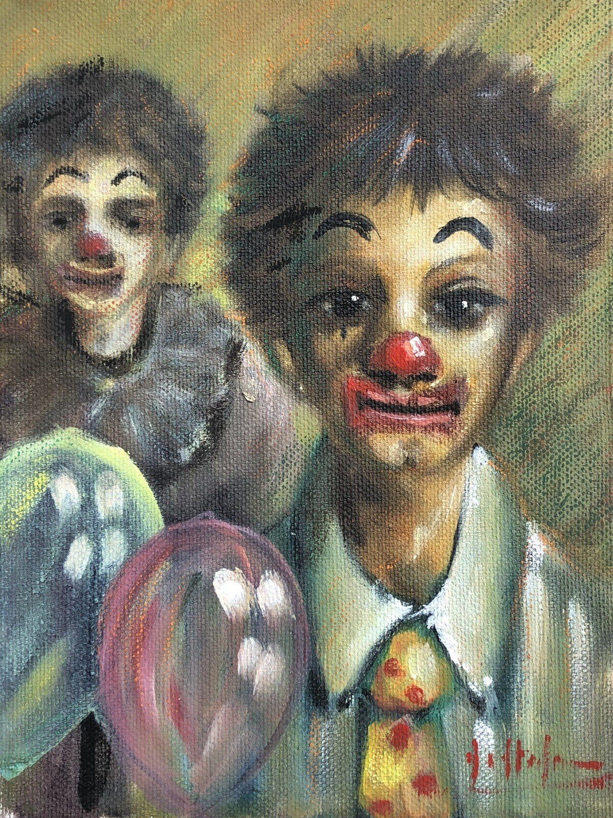 Quadro vintage -Pagliacci- dipinto a olio su tela