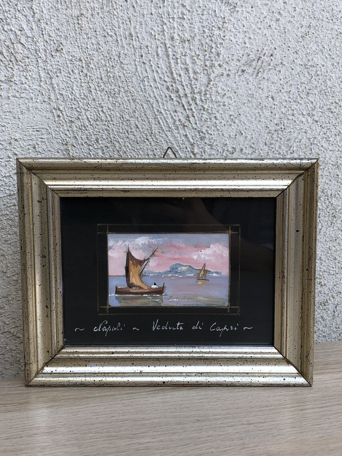 Quadro Vintage Dipinto Gouache, Napoli-Capri