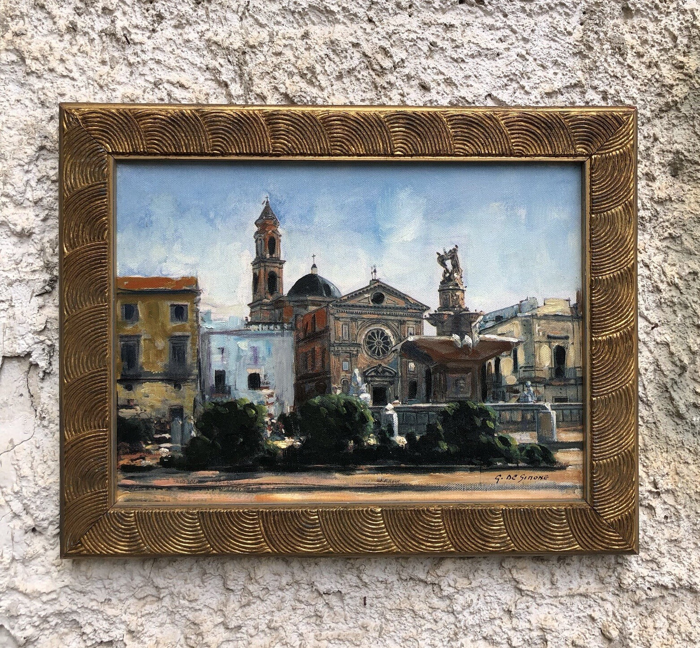 Quadro vintage -Piazza- dipinto a olio su tela