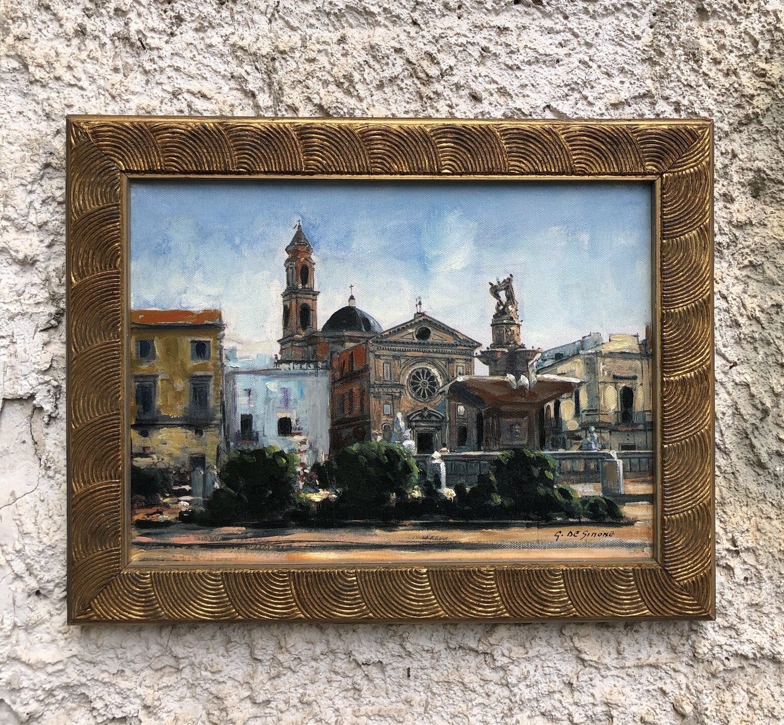 Quadro vintage -Piazza- dipinto a olio su tela