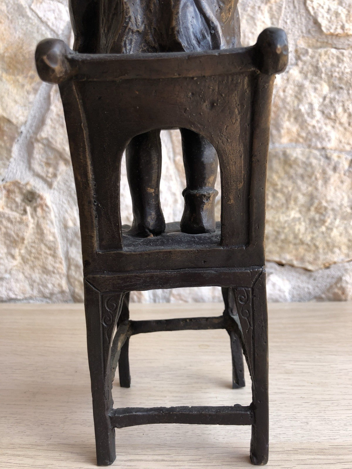 Scultura Vintage In Bronzo, Bimba Su Sedia