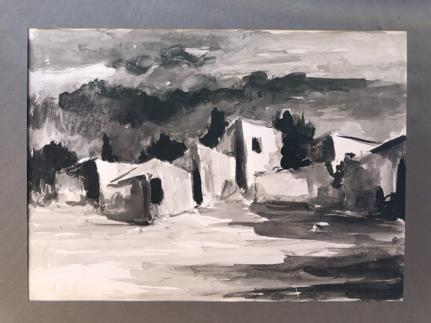 Quadro -Paesaggio- Antonio Bertè realizzato a china su carta