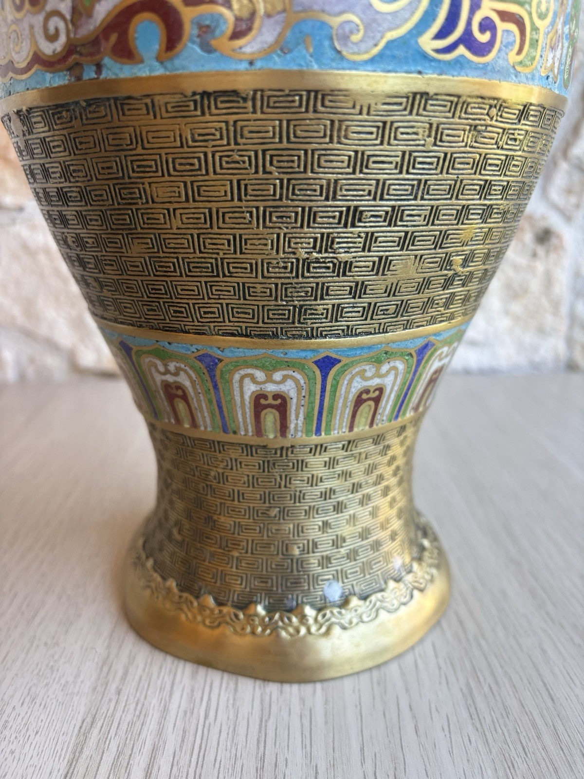 Vaso Vintage In Ottone E Smalto Cloisonnè
