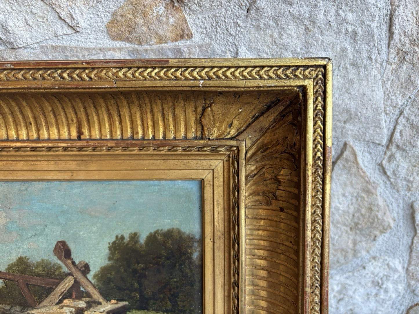 Quadro antico scuola francese -Paesaggio- dipinto a olio