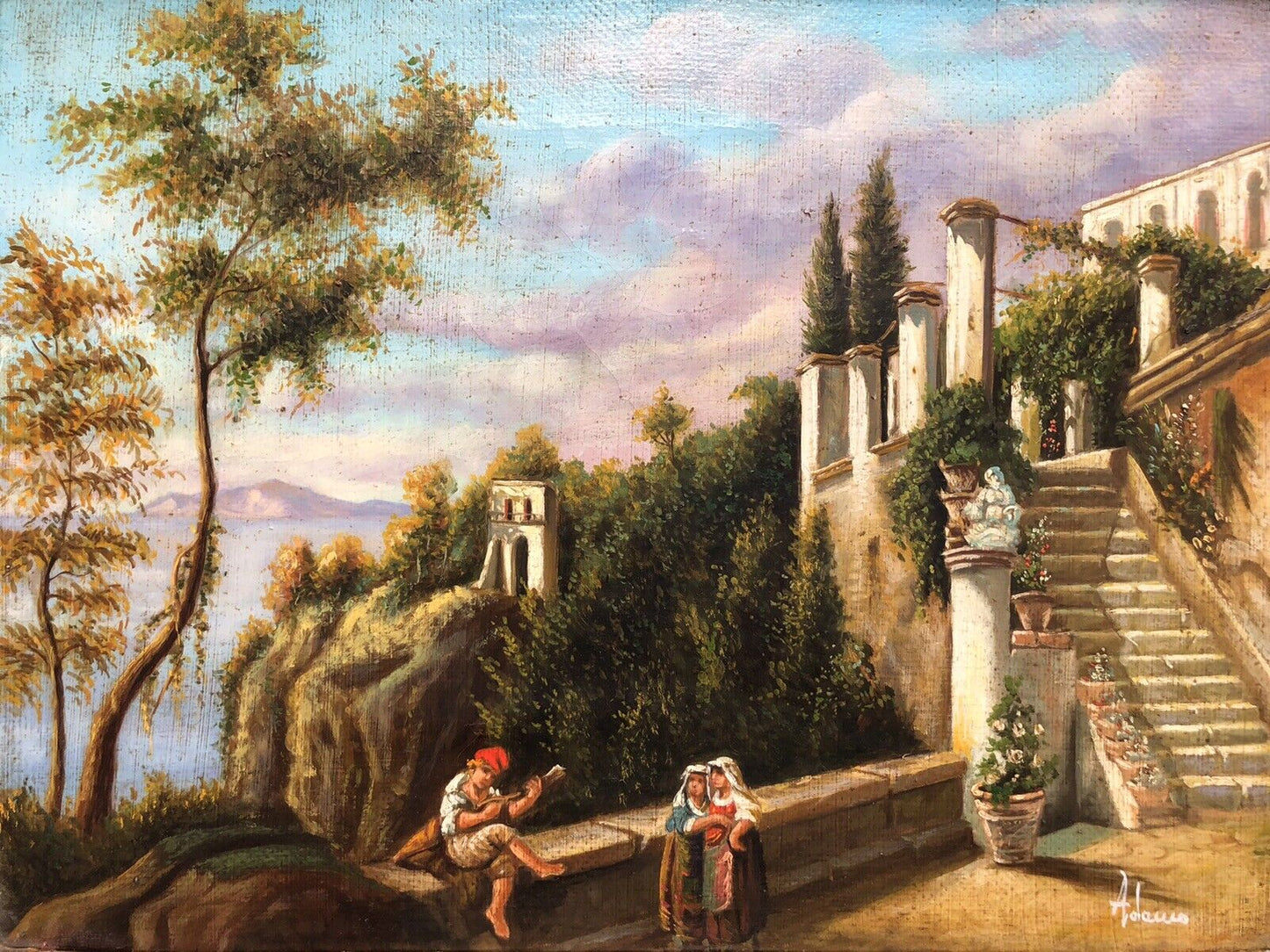 Quadro vintage -Riproduzione Scuola Di Posillipo- dipinto a olio su tela