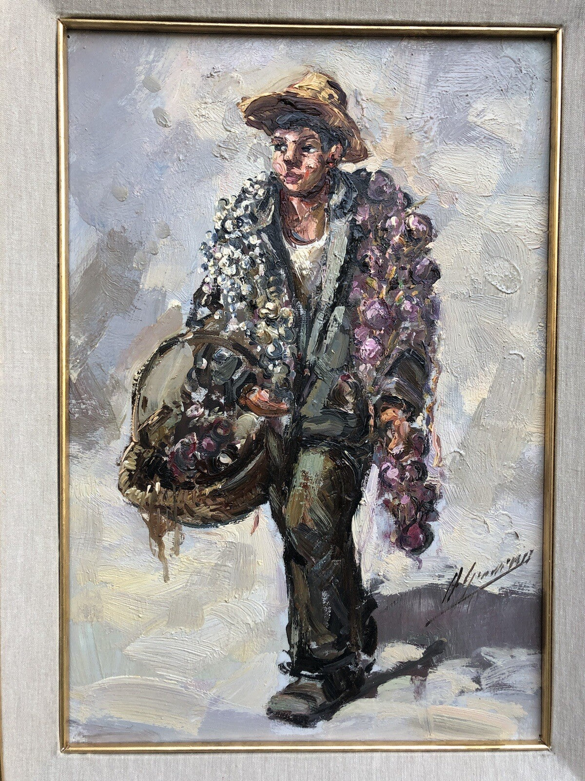 Quadro vintage -Ragazzo Con Cipolle- dipinto a olio su tavoletta