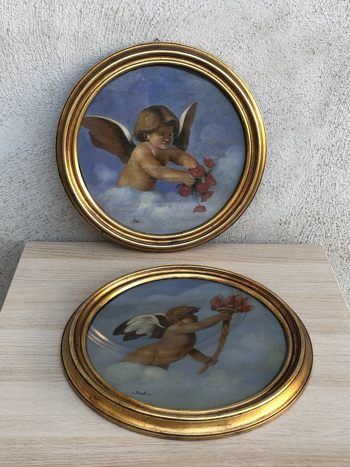 Coppia quadri vintage -Puttini- dipinti a olio su tela