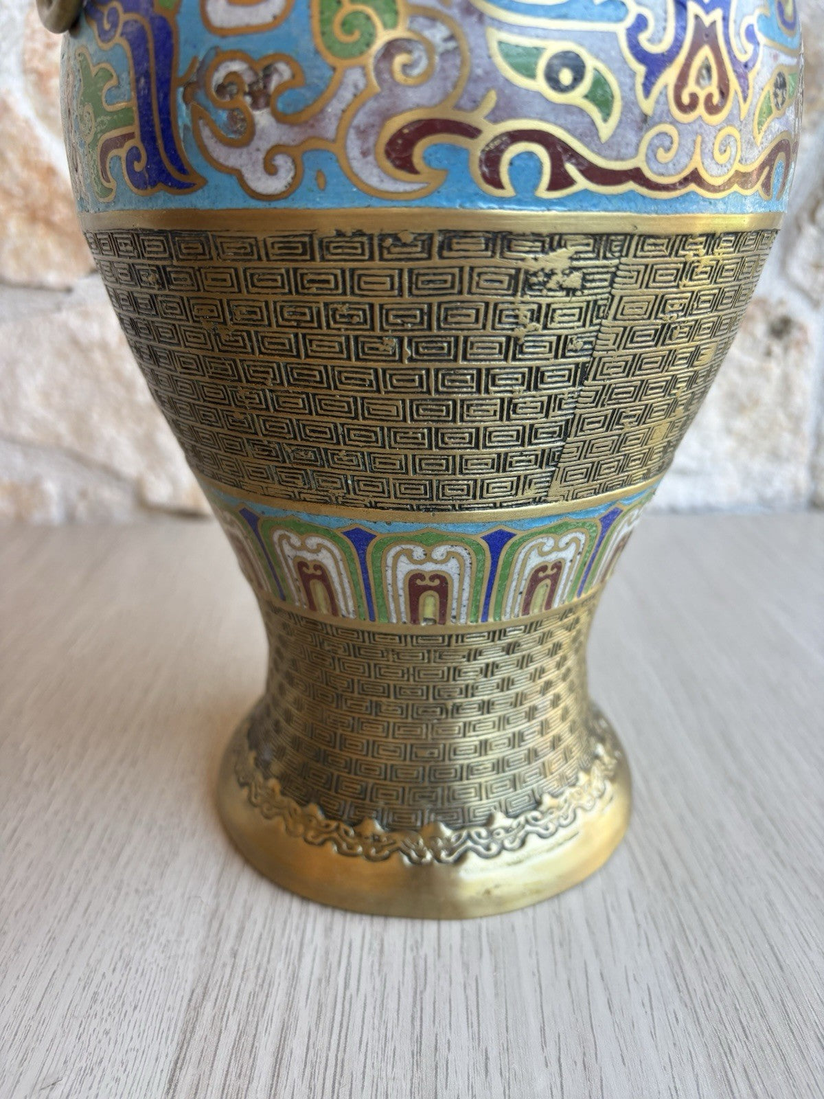 Vaso Vintage In Ottone E Smalto Cloisonnè