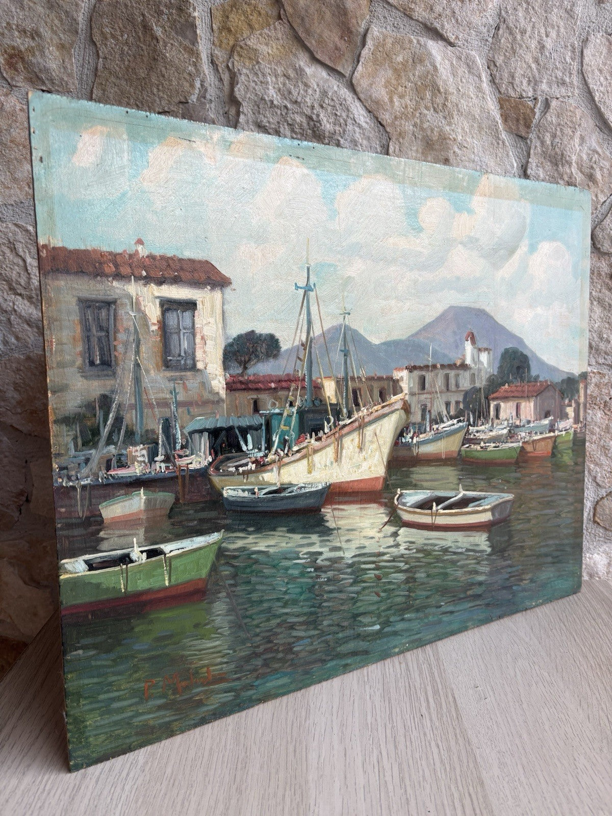Quadro -Marina Con Barche- Paolo Malerba dipinto a olio