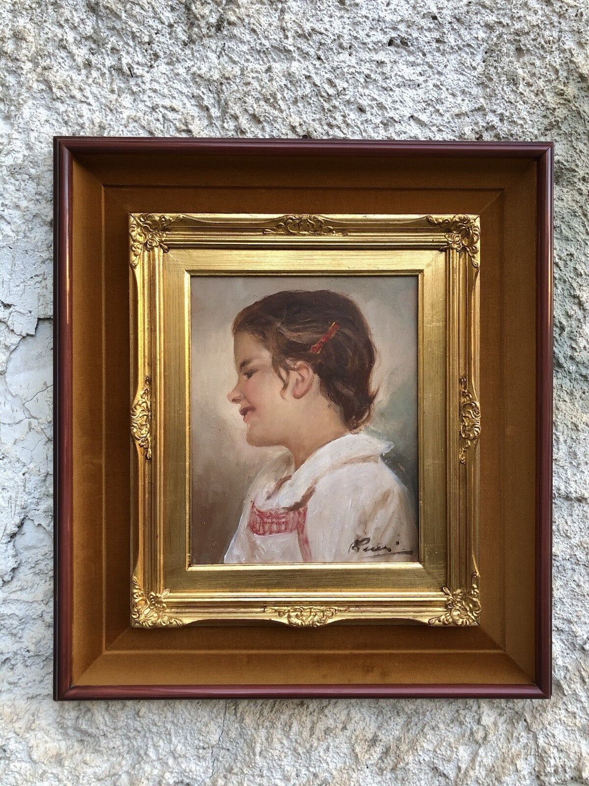 Quadro vintage -Profilo Fanciulla- dipinto a olio su tavoletta