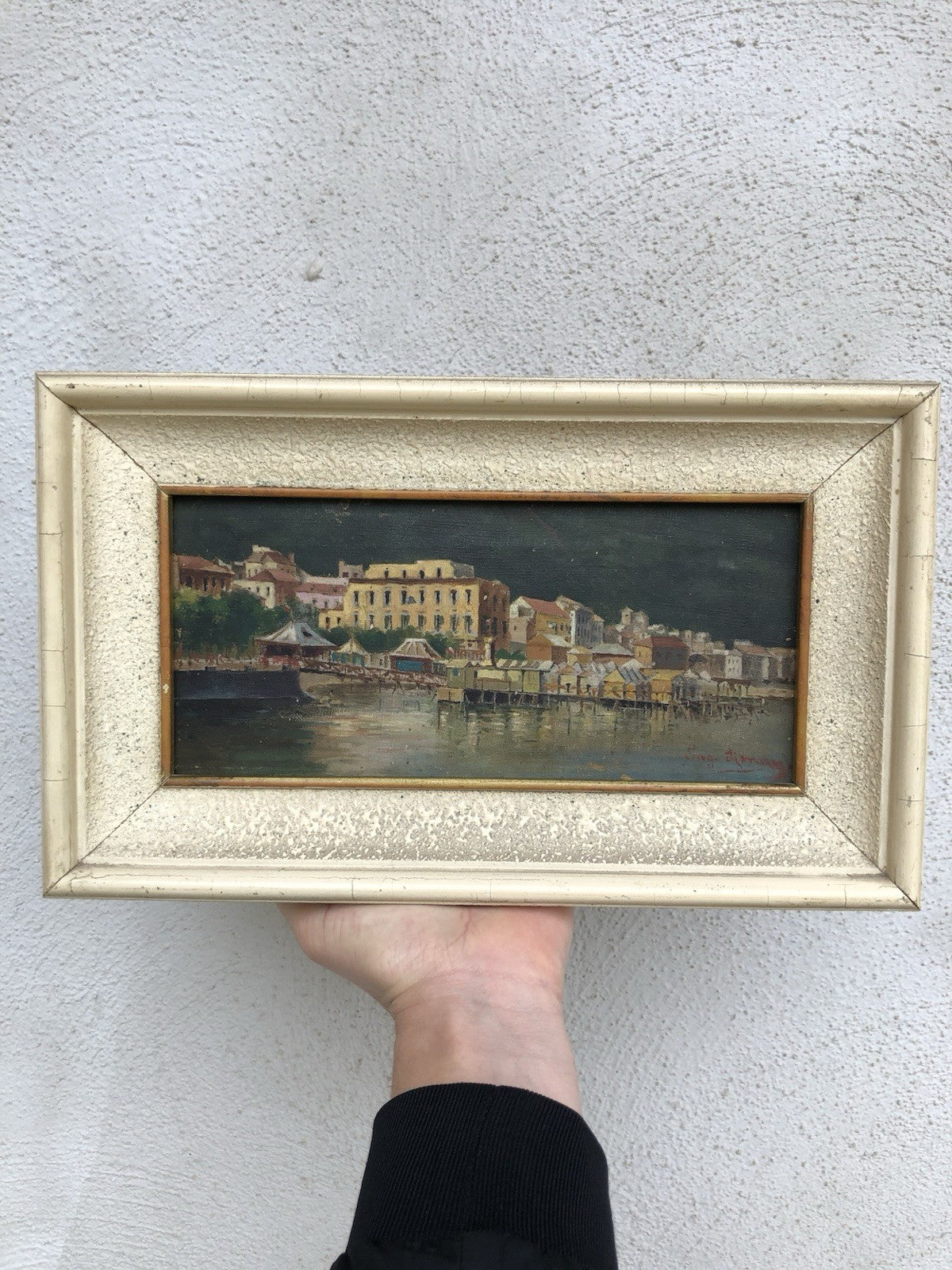 Quadro antico -Lungomare- dipinto a olio su tela