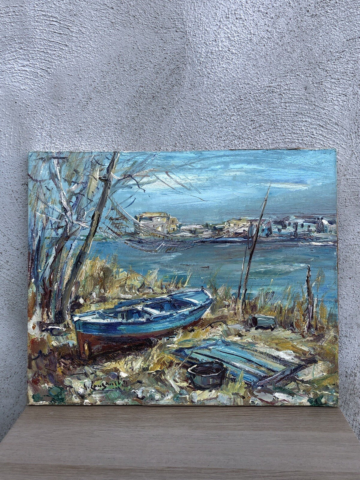 Quadro vintage -Barca A Riposo- dipinto a olio su tela