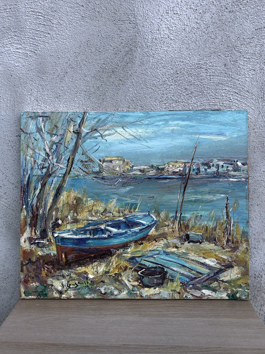 Quadro vintage -Barca A Riposo- dipinto a olio su tela