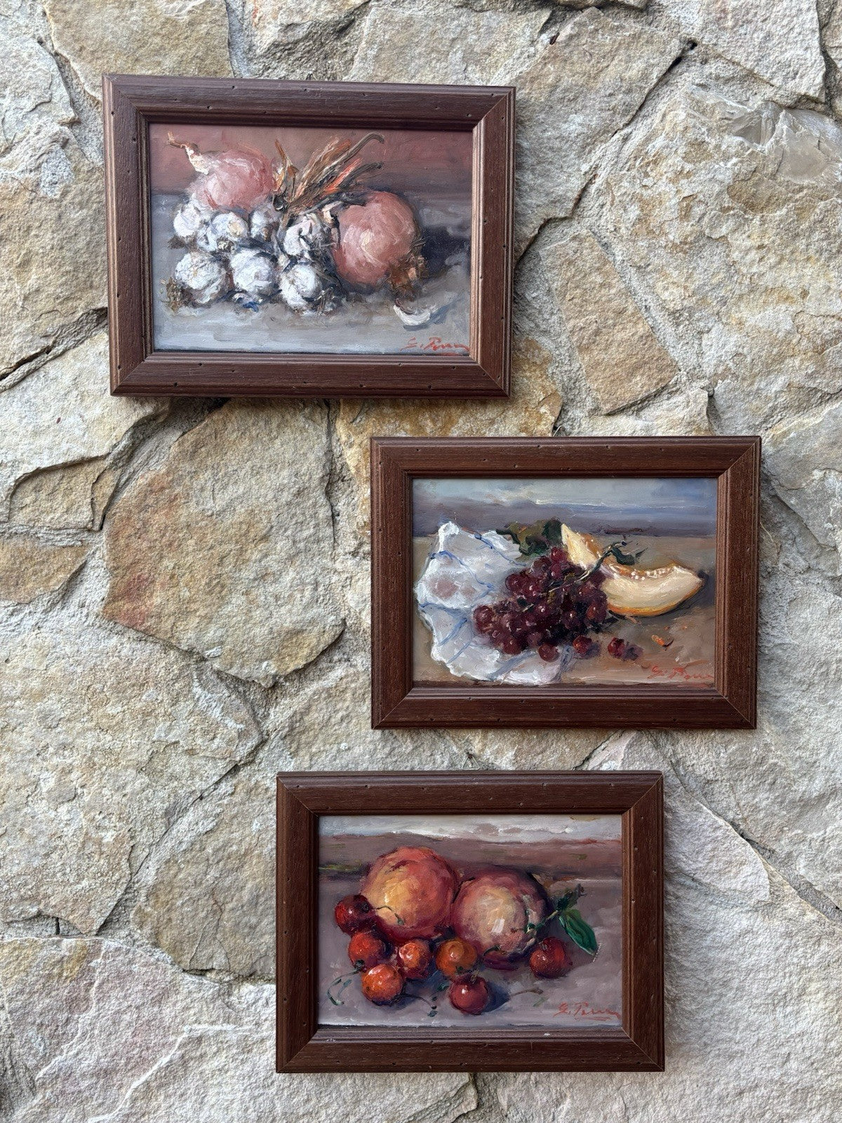 Tris di quadri miniature -Natura Morta- Giovanni Pane- dipinti a olio