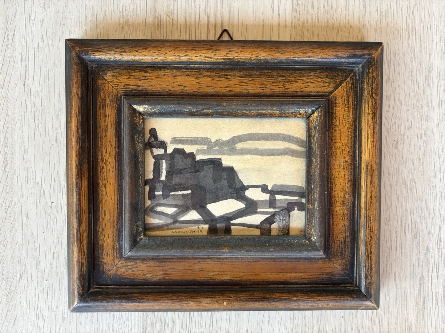 Quadro miniatura -Paesaggio Con Case- Mario Sangiovanni disegno su carta