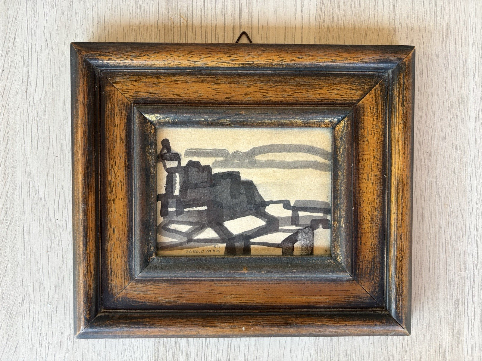Quadro miniatura -Paesaggio Con Case- Mario Sangiovanni disegno su carta
