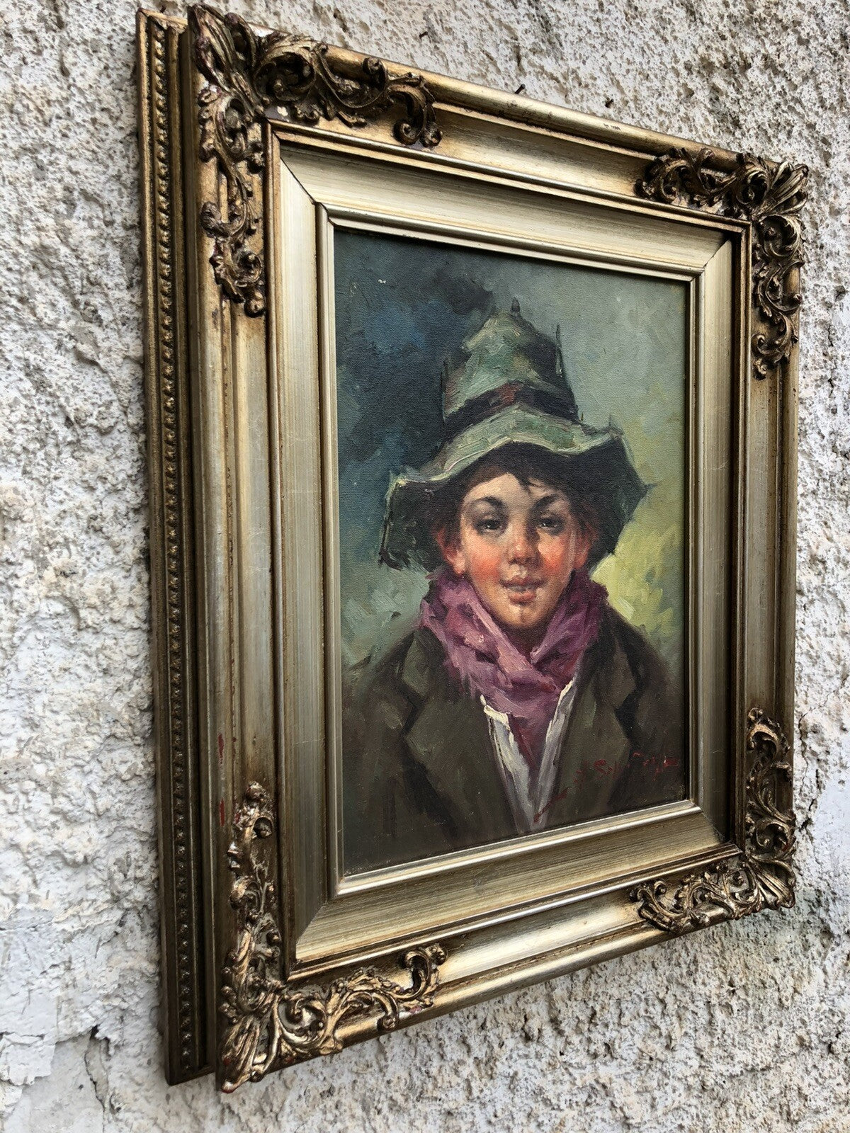 Quadro vintage -Fanciullo Con Cappello- dipinto a olio su tela