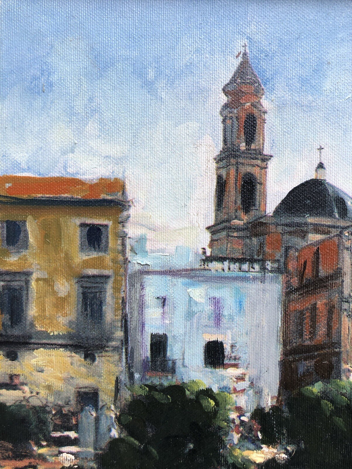 Quadro vintage -Piazza- dipinto a olio su tela